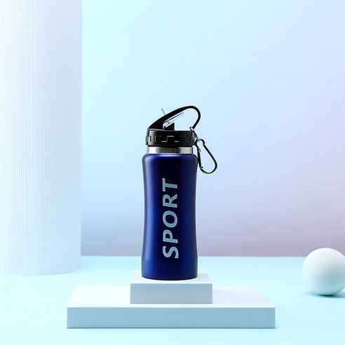 KORELAN스테인리스강 휴대용 운동 주전자 벨트 빨대 750ml 야외 여행 휴대용 보온컵, 실버, 600ml