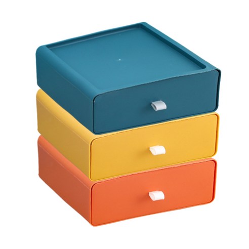라라하우스 서랍형 탁상 데스크 수납 정리함 정리박스 3단, 옐로우+오렌지+블루