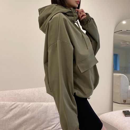 오니몰 워밍 후드 오버핏 봄 숏 바람막이 야상 점퍼