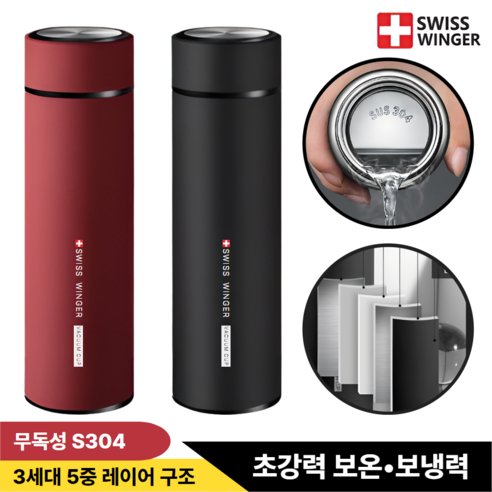 스위스윙거 진공 보온 보냉 스텐 보온병 텀블러, 블랙, 500ml, 1개