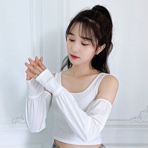 헐렁헐렁한 얇은 아이스 자외선 차단 소매 여성 여름 햇빛 차단 자외선 소매 자전거 운전 손목 장갑, 흰색