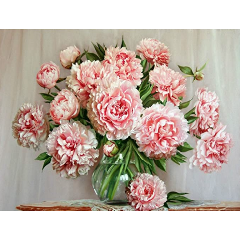 보석십자수 DIY 다이아몬드 캔버스 가로형 40 x 30cm, 핑크 작약