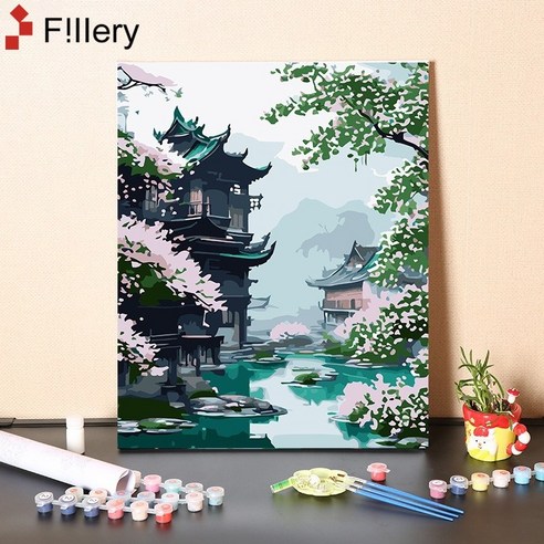 FiIIery DIY명화그리기 피포페인팅 풍경화 인물화그리기 그림그리기 세트 40 x 50cm, 26-풍경화 C, 1개