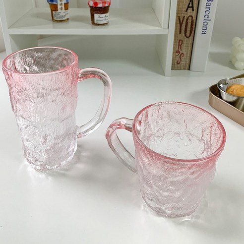DFMEI 빙하무늬끈 글라스잔 그라데이션 인스풍 비주얼 가정용 물컵 쥬스 커피잔, DFMEI 그라데이션 핑크-높음+낮음 ''각 1개''
