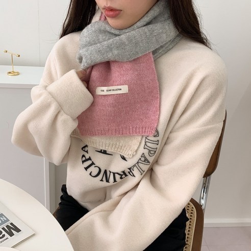 블루씨티 쓰리 배색 니트 시보리 머플러 목도리