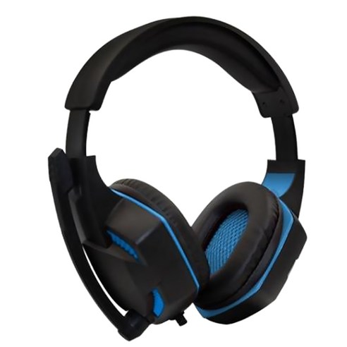 Xzante KOMC Ps5 Xbox Pc 컨트롤러 용 게임용 헤드셋 헤드폰 마이크 블루 Led 빛 가있는 귀 헤드폰을 통한 소음 차단, 파란색