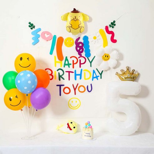 [피앤비유니티]캐릭터 현수막생일풍선세트 풍선펌프포함, 1세트, 29-5)현수막생일풍선세트 스탠드형 폼폼푸린 화이트5