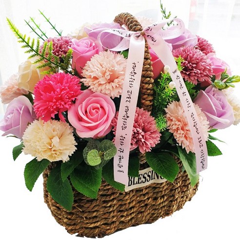 지나로즈 주말특가 어버이날 스승의날 비누카네이션 꽃바구니 비누꽃다발 부모님꽃선물 카네이션 꽃바구니 (상품선택), 행복하세요 레드