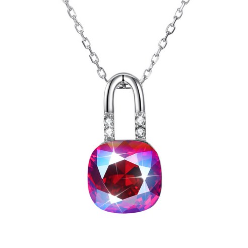 잠금 모양 크리스탈 목걸이 펜던트 925 실버 목걸이 체인 여러 가지 빛깔의