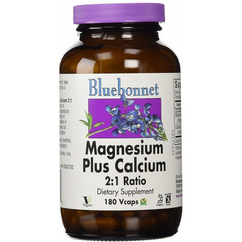 블루보넷 마그네슘 플러스 칼슘 2대1 비율 베지터블 캡슐 무설탕 글루텐 프리, 180정, 1개