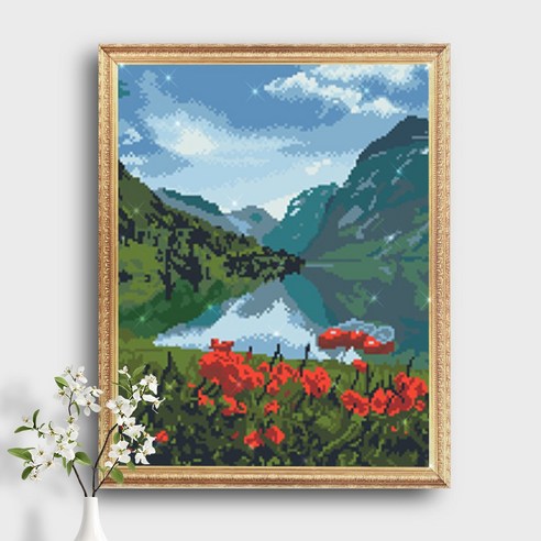 오늘의오브제 DIY 보석십자수 캔버스형 50x40cm, 1개, B1_06_대자연속에서
