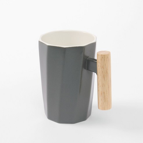 우드손잡이 도자기 사선머그 380ml, 그레이, 1개