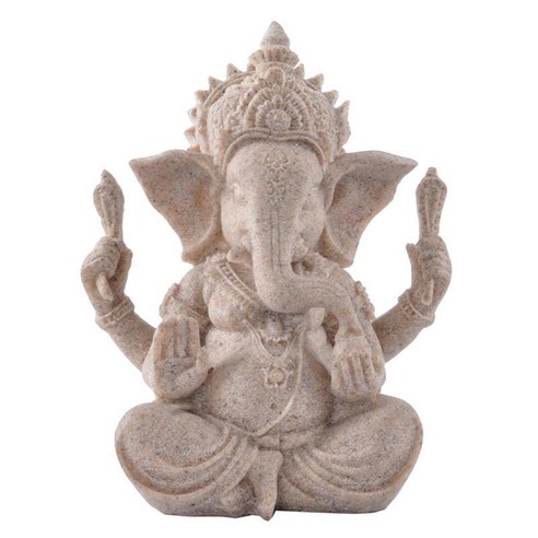 사암 코끼리 부처님 코끼리 동상 조각 입상 데스크탑 장식, 화이트, 유기 재료
