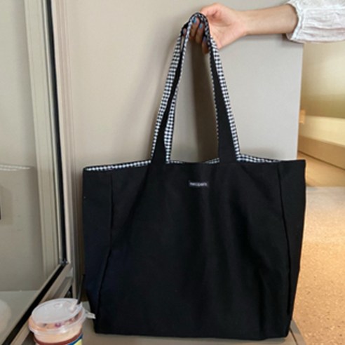양면 대용량 체크 에코백