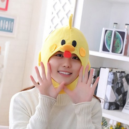 파티팡 큐티 후드모자 [병아리] 귀여운 캐릭터모자 사진소품 얼굴 인형모자 파티모자 동물모자 병아리모자 닭모자, 2개, 옐로우