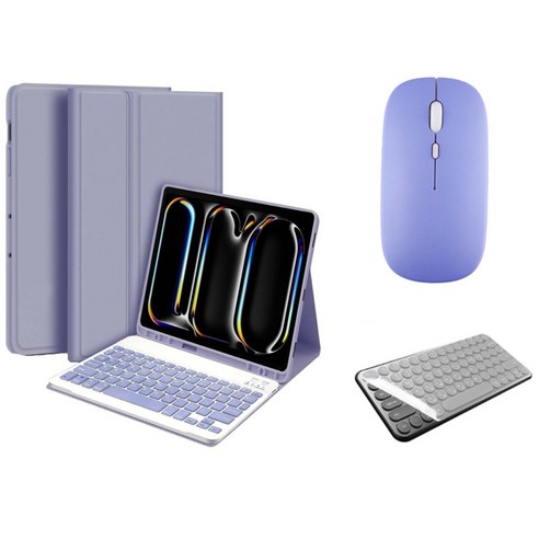 아이패드 전용 에어 프로 미니 1/2/3/4/5/6/7/8/9/10 세대 M2 M4 펜슬 수납 블루투스 키보드 케이스 무선 마우스 세트 iPad Pro Air Mini 케이스나라, 라벤더