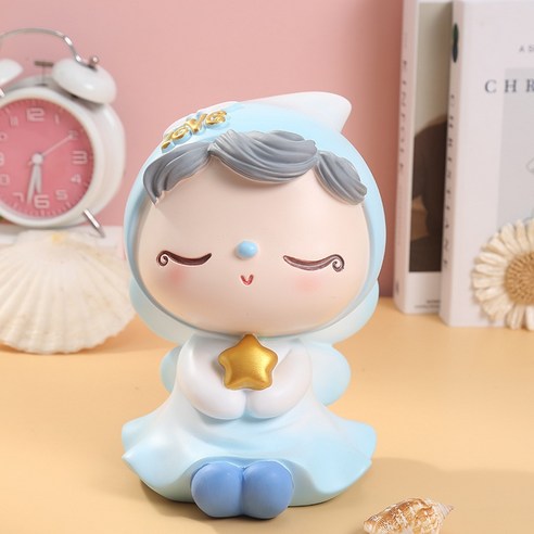 ZZJJC 캐릭터 저금통 수지 차량용 아이템 아이디어 선물 생일 깜짝 선물, JM8223블루(L)14*18*21）저금통