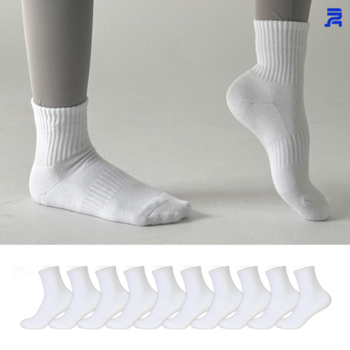 청춘양말 남자 여자 중목 이중쿠션 스포츠 양말 10켤레, 화이트, 10개