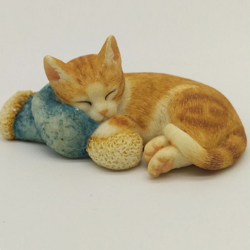 진짜 같은 리얼 고양이 모형 피규어 카페 자동차 실내 인테리어 용품 + 귀여운 계란고양이, C 잠자는 리얼 고양이, 1개