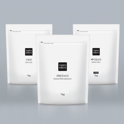 가성비가브랜드다 베이킹소다1kg+과탄산소다1kg+구연산1kg 지퍼백, 2세트