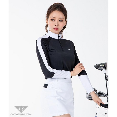 다운블로우 여자 기능성 골프웨어 블랙 긴팔 반집업 티셔츠 90011