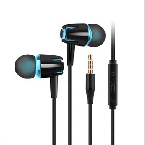 YJQ 이어폰 유선 제어 휴대 전화 이어폰 스테레오베이스 헤드셋 스포츠 서브 우퍼 마이크 포함 Xiaomi наушники, Black Blue, 하나