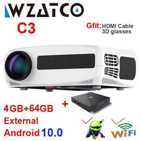 초단초점빔프로젝터 단초점빔프로젝터학원용 WZATCO-C3 LED 안드로이드 10.0 와이파이 풀 HD 1080P 300 인치 대형 스크린 비머, C3 Smart 16G 단초점빔브라켓 Best Top5