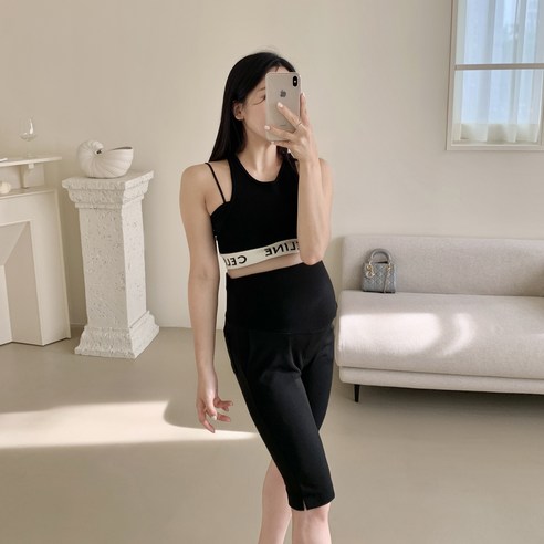 임신 중에도 스타일리시하게, 깔끔 트임 5부 바이커팬츠