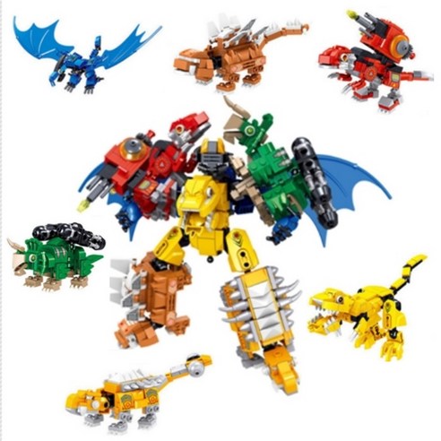 대형 6종 공룡 합체 로봇 블럭 레고, 6개한세트 로봇완구