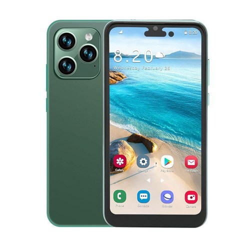 705027 Yunseity i14pro 스마트폰 6.1인치 IPS 스크린 4G 네트워크 잠금 해제 휴대폰 얼굴 인식 포함 4GB RAM 64GB ROM 4000mah 배터리, Green+4G