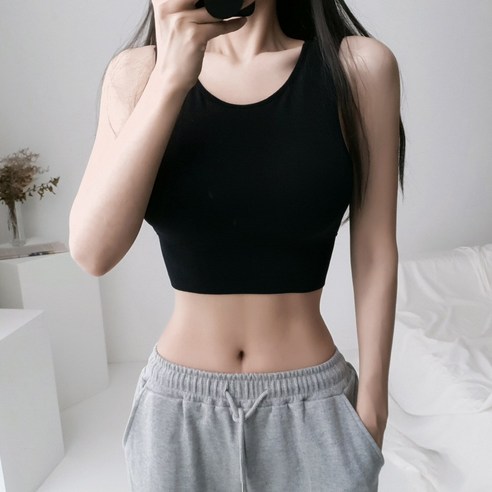 레이디스룸 요가 필라테스 상의 노와이어 캡내장 민소매 크롭 나시 브라탑