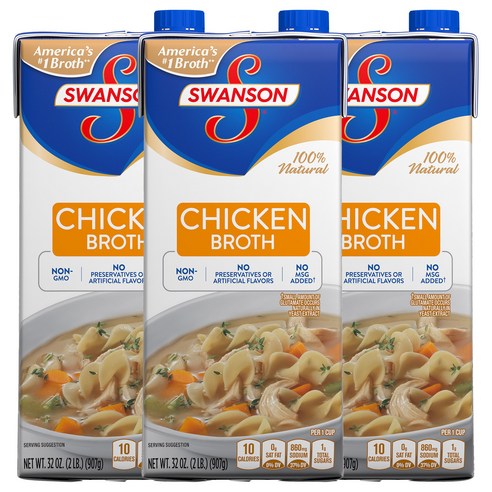 Swanson 치킨 브로스 글루텐 프리, 907g, 3개