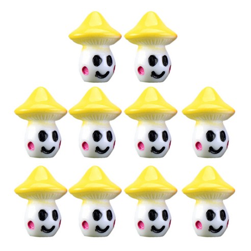 미소 버섯의 10pcs 마이크로 풍경 소형 수지 분재 정원 장식 모양, 옐로우, L