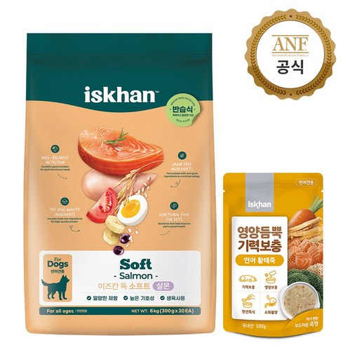 이즈칸 독 소프트살몬 6kg+영양듬뿍 연어황태죽 100g, 1개, 6kg