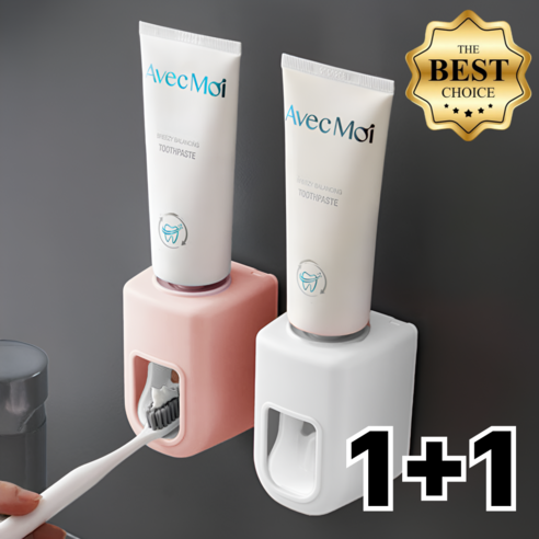하옴 원터치 무타공 치약 디스펜서, 핑크+화이트, 1개
