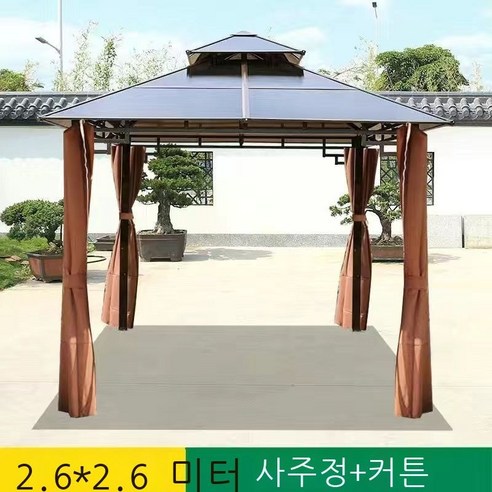 Fuhe 야외 정자 사각정자 PC 햇빛판 오두막 농가락 텐트 별장 정원 사주정 농장막 .x.미터 사주정, 2.6x2.6m사주정+둘레