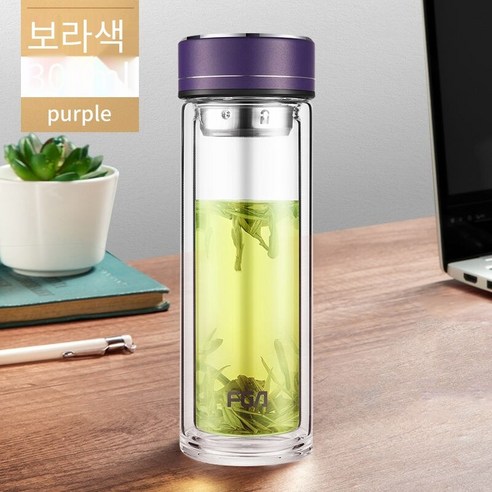 Fuguang Fga 유리 휴대용 더블 레이어 차 컵 대용량 남성과 여성의 가정용 필터 컵 사무실 차 컵, 보라색_300Ml
