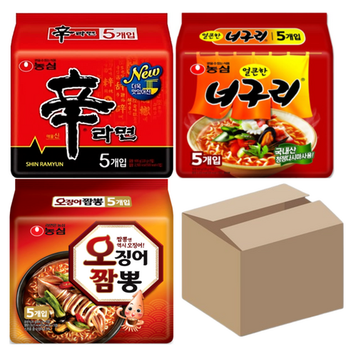 신라면 5개 + 오징어짬뽕 5개 + 너구리 5개, 1세트