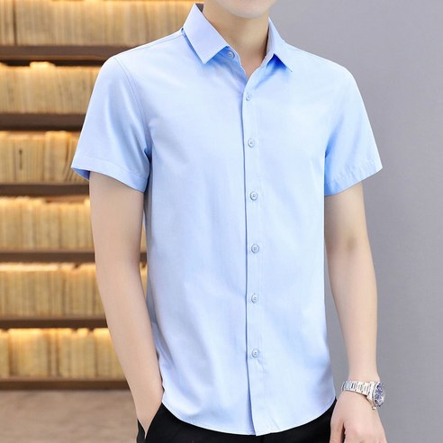 2021 새로운 남성 반팔 셔츠 여름 한국 스타일 유행 수 놓은 셔츠 청소년 얇은 여름 작업복 정장 착용
