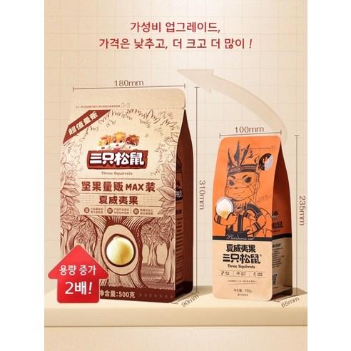 다람쥐 세마리 삼형제 중국판매1위 마카다미아 너트 견과류 500g 임산부 크리미(1), 셀렉션-1개(대형), 1개 세다람쥐 11 싼즈송슈 세마리 다람쥐 중국 마카다미아 견과류 간식, 2개