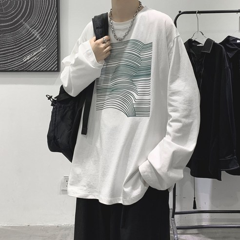 긴팔 티셔츠 남자 가을 새로운 패션 브랜드 의류 봄과 가을 유행 모든 일치 Ins 홍콩 스타일 기본 스웨터맨투맨/ 맨투맨 코트 YJStore