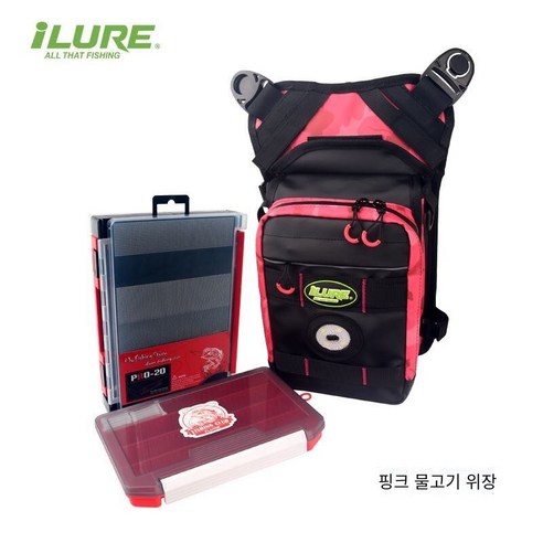 MOHEGIA 낚시 가방 다기능 루야 가방 대각선 가방 허리 가방 다리 가방 방수 낚시 가방 보조 가방, 핑크 물고기 위장