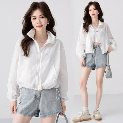 ANYOU 여성용 자외선 차단복 UPF50+ 자외선 UV차단 집업 자켓, 화이트