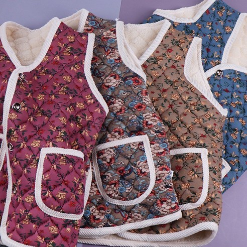 [OKㅣ강추] 겨울 꽃무늬 누빔 조끼 캠핑 수면 보온 베스트 패딩 조끼 엄마 할머니조끼 김장 [OKNOWㅣ추천상품]