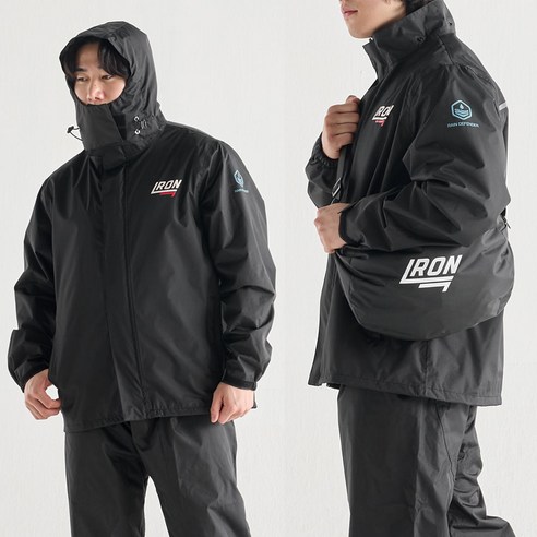 아이언 레인디펜더 오토바이 우비 상하의 세트, 블랙