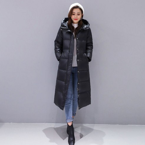 브랜드 진짜 다운 재킷 여성 긴 새로운 겨울 두꺼운 닫기 피팅 블랙 모든 경기 오버 무릎 따뜻한 코트