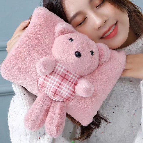 온수봉지 충전식 방지 온수봉지 난방 벨벳 지퍼 전기난방 핸드백 이미 물을 주입하여 바구니 취향 지퍼 물봉지(무 커버) + 방지 클립 충전, 베개형 곰돌이 핑크+폭발 방지 클립