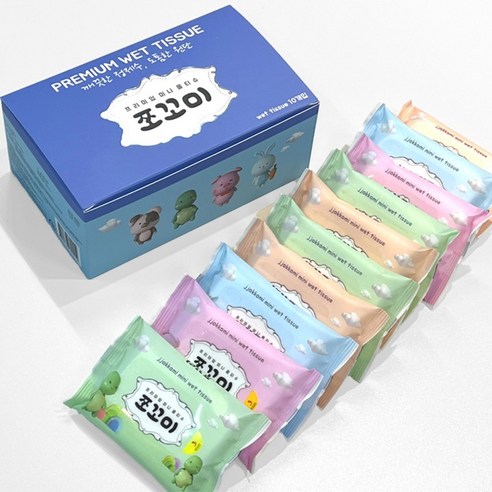 언제 어디서나 간편하게, 엠보싱 쪼꼬미 휴대용 물티슈로 깨끗함을 유지하세요.