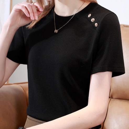 데일로엔 여성 어깨 단추포인트 반팔티셔츠 - 세련된 디자인, 편안한 착용감, 다양한 활용도