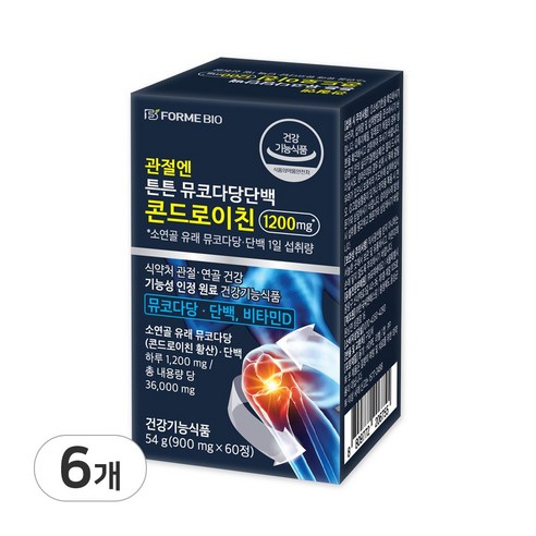 관절엔 콘드로이친 1200 식약처 인정 건강기능식품 소연골 뮤코다당단백 포미바이오, 60정, 6개